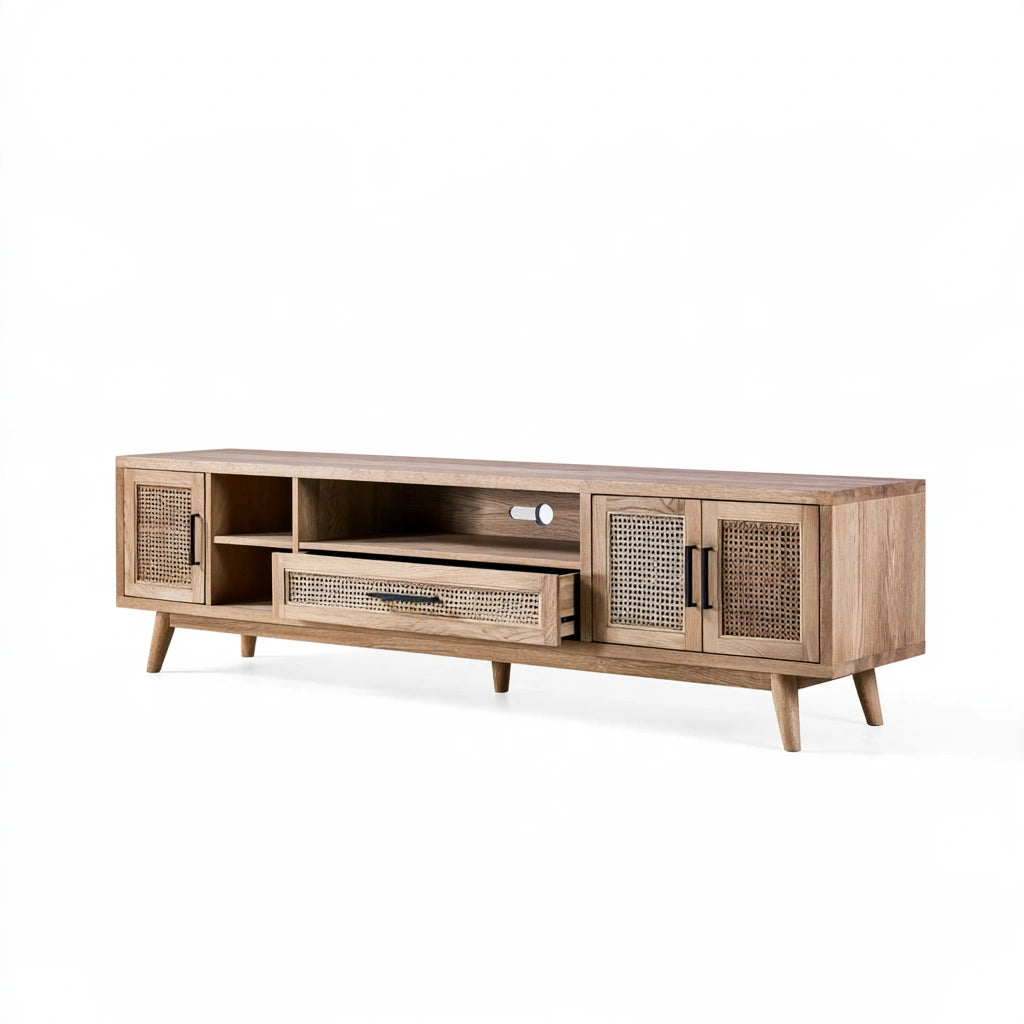Tv-meubel van hout met eikenlook, kleur licht eiken